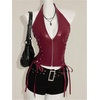 image:imageFloerns Womens Leather Lace Up Deep V Neck Halter Tops Sleeveless Y2k Going Out Tank TopsBurgundy