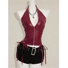 image:imageFloerns Womens Leather Lace Up Deep V Neck Halter Tops Sleeveless Y2k Going Out Tank TopsBurgundy