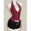 image:imageFloerns Womens Leather Lace Up Deep V Neck Halter Tops Sleeveless Y2k Going Out Tank TopsBurgundy
