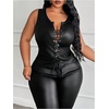 image:imageFloerns Womens Plus Size Leather Sleeveless Tank Top Lace Up Music Festival Vest ShirtsBlack
