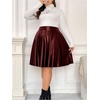 image:imageFloerns Womens Plus Size Pleated Skirts PU Leather Skirt High Waist Flared Skater SkirtBurgundy