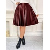 image:imageFloerns Womens Plus Size Pleated Skirts PU Leather Skirt High Waist Flared Skater SkirtBurgundy