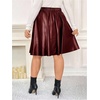 image:imageFloerns Womens Plus Size Pleated Skirts PU Leather Skirt High Waist Flared Skater SkirtBurgundy