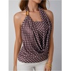 image:imageFloerns Womens Summer Going Out Tops Draped Front Cowl Neck Halter Tops Beaded Backless Sleeveless Y2k Tank TopsCoffee Brown Polka Dots
