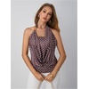 image:imageFloerns Womens Summer Going Out Tops Draped Front Cowl Neck Halter Tops Beaded Backless Sleeveless Y2k Tank TopsCoffee Brown Polka Dots
