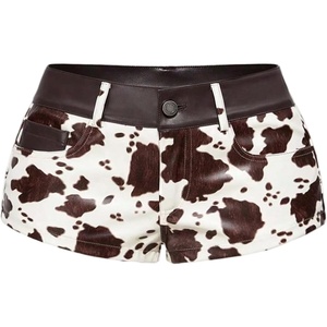 image:imageFloerns Womens Cow Print Low Rise Micro Mini Shorts Skinny PU Leather Going Out Concert Hot PantsBrown