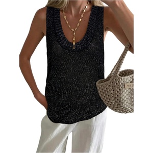 image:imageFloerns Womens Going Out Sleeveless Knitted Sweater Vest Sparkly Sequin Tank TopsBlack