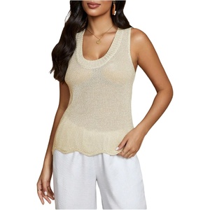 image:imageFloerns Womens Going Out Sleeveless Knitted Sweater Vest Sparkly Sequin Tank TopsGold