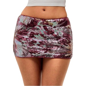 image:imageFloerns Womens Sparkly Sequin Skirts Low Rise Beaded Going Out Bodycon Mini Glitter SkirtRed