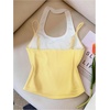 image:imageFloerns Womens Y2k Coquette Cute Cream Sleeveless Halter Top Cozy Fitted Cami Crop Lounge TopsYellow