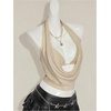 image:imageFloerns Womens Y2k Halter Tops Deep V Neck Draped Tank with Bra Summer Going Out OutfitChampagne