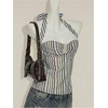 image:imageFloerns Womens Y2k Striped Halter Tops Sleeveless Ruched Open Back Smocked Tank TopBlue Multi