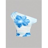 image:imageFloerns Girls 2 Piece Vacation Outfits Floral Sleeveless Off The Shoulder Tops and Maxi Skirt SetBlue