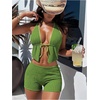 image:imageFloerns Womens 2 Piece Bikini Sets Textured Tie Front Halter Swimsuit with Boyshorts Bathing SuitGreen