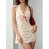 image:imageFloerns Womens Cherry Print Bow Halter Top Dress Backless A Line Cute Mini DressesWhite Multi