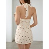image:imageFloerns Womens Cherry Print Bow Halter Top Dress Backless A Line Cute Mini DressesWhite Multi