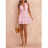 image:imageFloerns Womens Deep V Neck Ruched A Line Halter Mini Dresses Tie Front Asymmetrical Layered Club Party DressesCoral Pink