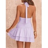 image:imageFloerns Womens Deep V Neck Ruched A Line Halter Mini Dresses Tie Front Asymmetrical Layered Club Party DressesMauve Purple