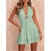 image:imageFloerns Womens Deep V Neck Ruched A Line Halter Mini Dresses Tie Front Asymmetrical Layered Club Party DressesMint Green