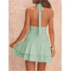 image:imageFloerns Womens Deep V Neck Ruched A Line Halter Mini Dresses Tie Front Asymmetrical Layered Club Party DressesMint Green