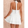image:imageFloerns Womens Deep V Neck Ruched A Line Halter Mini Dresses Tie Front Asymmetrical Layered Club Party DressesWhite