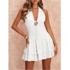 image:imageFloerns Womens Deep V Neck Ruched A Line Halter Mini Dresses Tie Front Asymmetrical Layered Club Party DressesWhite