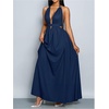 image:imageFloerns Womens Elegant Deep V Neck Halter Dress Sleeveless Backless Flowy Maxi DressesDark Blue
