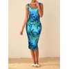 image:imageFloerns Womens Floral Midi Summer Dresses Square Neck Bodycon Vacation DressGreen