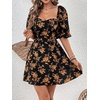 image:imageFloerns Womens Floral Puff Sleeve Smocked Mini Dress Sweetheart Neck A Line Summer DressesYellow Floral