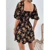 image:imageFloerns Womens Floral Puff Sleeve Smocked Mini Dress Sweetheart Neck A Line Summer DressesYellow Floral