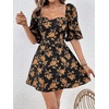 image:imageFloerns Womens Floral Puff Sleeve Smocked Mini Dress Sweetheart Neck A Line Summer DressesYellow Floral