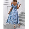 image:imageFloerns Womens Floral Ruffle Sleeve Midi Dress Asymmetrical Hem Boho A Line DressesBlue