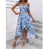 image:imageFloerns Womens Floral Ruffle Sleeve Midi Dress Asymmetrical Hem Boho A Line DressesBlue
