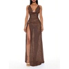 image:imageFloerns Womens Going Out Cowl Neck Maxi Dress Sleeveless High Split Lace Night Out DressesBrown