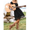 image:imageFloerns Womens Off Shoulder Short Sleeve A Line Dress Lace Trim Cowgirl Western Short DressesBlack