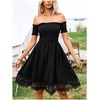 image:imageFloerns Womens Off Shoulder Short Sleeve A Line Dress Lace Trim Cowgirl Western Short DressesBlack