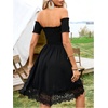image:imageFloerns Womens Off Shoulder Short Sleeve A Line Dress Lace Trim Cowgirl Western Short DressesBlack