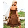 image:imageFloerns Womens Off Shoulder Short Sleeve A Line Dress Lace Trim Cowgirl Western Short DressesBrown