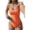 image:imageFloerns Womens One Piece Swimsuit Beaded Drawstring Tummy Control Bathing Suit Adjustable StrapsOrange