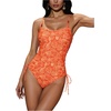 image:imageFloerns Womens One Piece Swimsuit Beaded Drawstring Tummy Control Bathing Suit Adjustable StrapsOrange