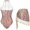 image:imageFloerns Womens One Piece Swimsuit Paisley Tummy Control Monokini with Tassel Cover Up SkirtPink Multi