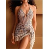 image:imageFloerns Womens One Piece Swimsuit Paisley Tummy Control Monokini with Tassel Cover Up SkirtPink Multi