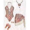 image:imageFloerns Womens One Piece Swimsuit Paisley Tummy Control Monokini with Tassel Cover Up SkirtPink Multi