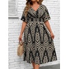 image:imageFloerns Womens Plus Size Boho Hawaiian Tropical Dresses V Neck Short Sleeve Floral A Line Long Dress Vacation Beach OutfitsBlack Multi Striped