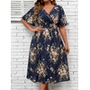image:imageFloerns Womens Plus Size Boho Hawaiian Tropical Dresses V Neck Short Sleeve Floral A Line Long Dress Vacation Beach OutfitsDark Blue Floral
