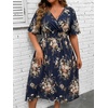 image:imageFloerns Womens Plus Size Boho Hawaiian Tropical Dresses V Neck Short Sleeve Floral A Line Long Dress Vacation Beach OutfitsDark Blue Floral