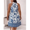 image:imageFloerns Womens Plus Size Floral Halter Dress Sleeveless Tie Back Summer A Line DressesBlue White Multi