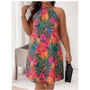 image:imageFloerns Womens Plus Size Floral Halter Dress Sleeveless Tie Back Summer A Line DressesPink Green Multi