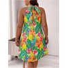 image:imageFloerns Womens Plus Size Floral Halter Dress Sleeveless Tie Back Summer A Line DressesYellow Green Multi