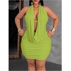 image:imageFloerns Womens Plus Size Going Out Halter Dress Deep V Cowl Neck Date Night Bodycon Mini DressesGreen